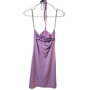 NWT Forever 21 Lavender Halter Dress Womens Medium Floral Rosette Party Cocktail